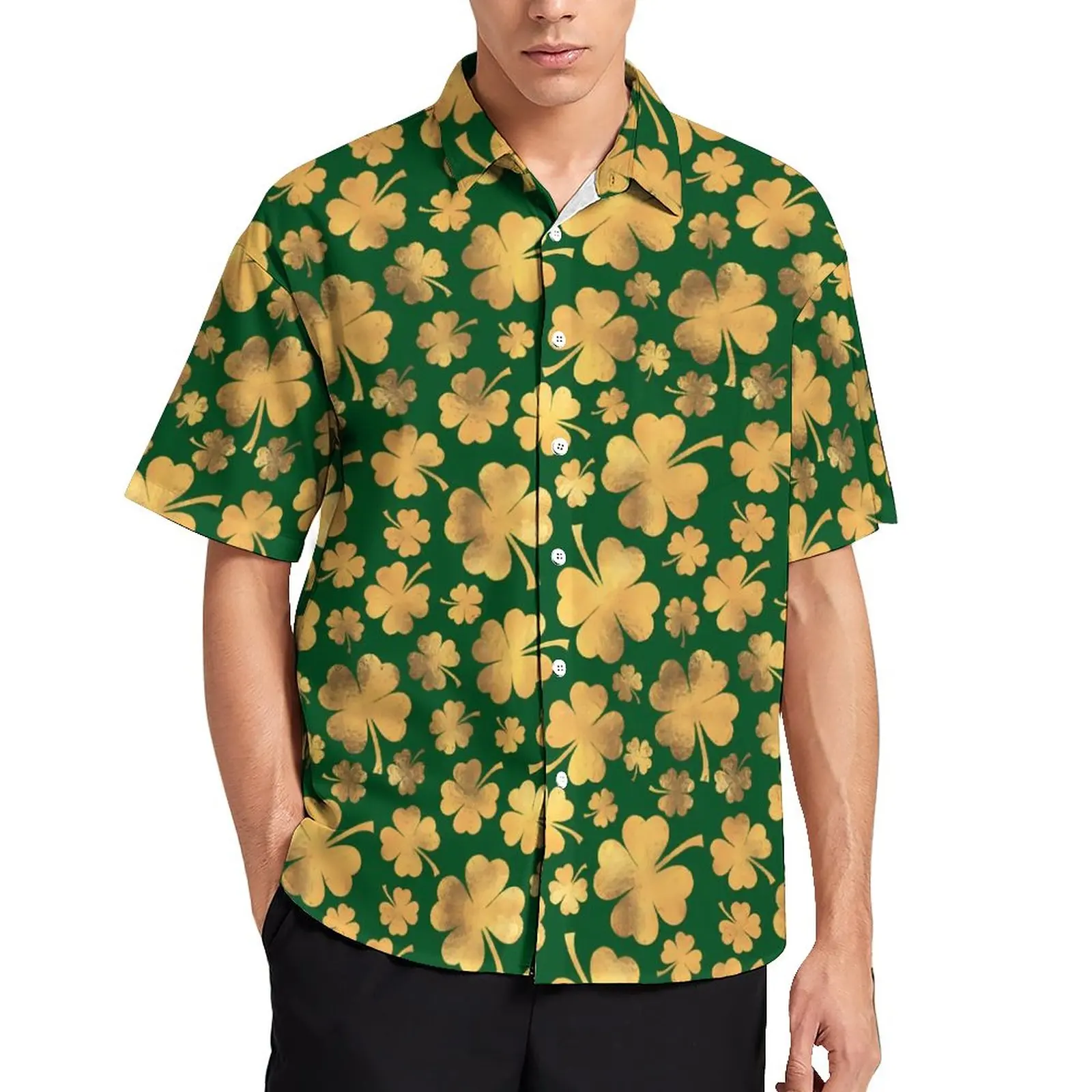 St Patricks Day Casual Shirts Gold Foil Shamrocks Beach Shirt Summer Vintage Blouses Men Printed Plus Size 4XL
St Patricks Day Casual Shirts Gold Foil Shamrocks Beach Shirt Summer Vintage Blouses Men Printed Plus Size 4XL