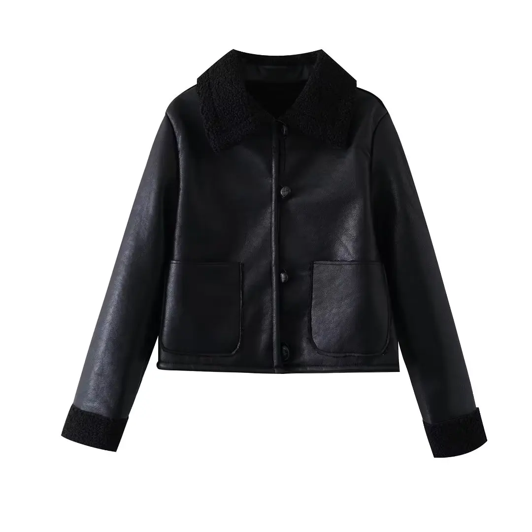 Women New Fashion Pocket decoration Warm Fur Faux Leather Jacket Coat Vintage Long Sleeve Button-up Female Outerwear Chic Tops
Women New Fashion Pocket decoration Warm Fur Faux Leather Jacket Coat Vintage Long Sleeve Button-up Female Outerwear Chic Tops