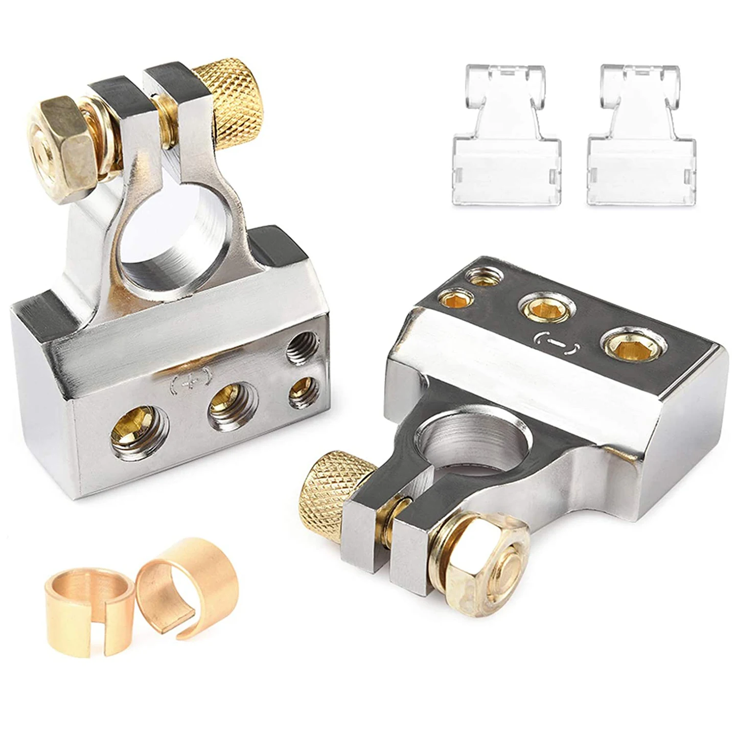 1 Pair Car Battery Terminal Connectors Kit 2/4/8/10 AWG Auto Audio Positive Negative Battery Post Clamp with Clear Covers Shims
1 Pair Car Battery Terminal Connectors Kit 2/4/8/10 AWG Auto Audio Positive Negative Battery Post Clamp with Clear Covers Shims