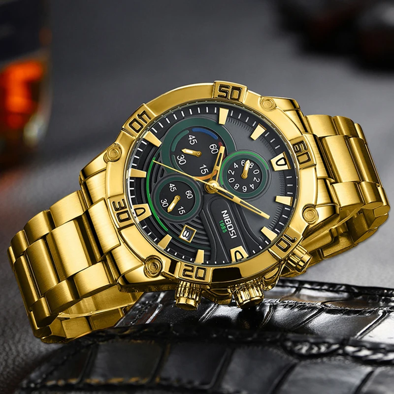 NIBOSI Fashion Quartz Watches for Mens Luxury Gold Stainless Steel Strap Luminous Chronograph Clock Male Relogio Masculino 2524
NIBOSI Fashion Quartz Watches for Mens Luxury Gold Stainless Steel Strap Luminous Chronograph Clock Male Relogio Masculino 2524