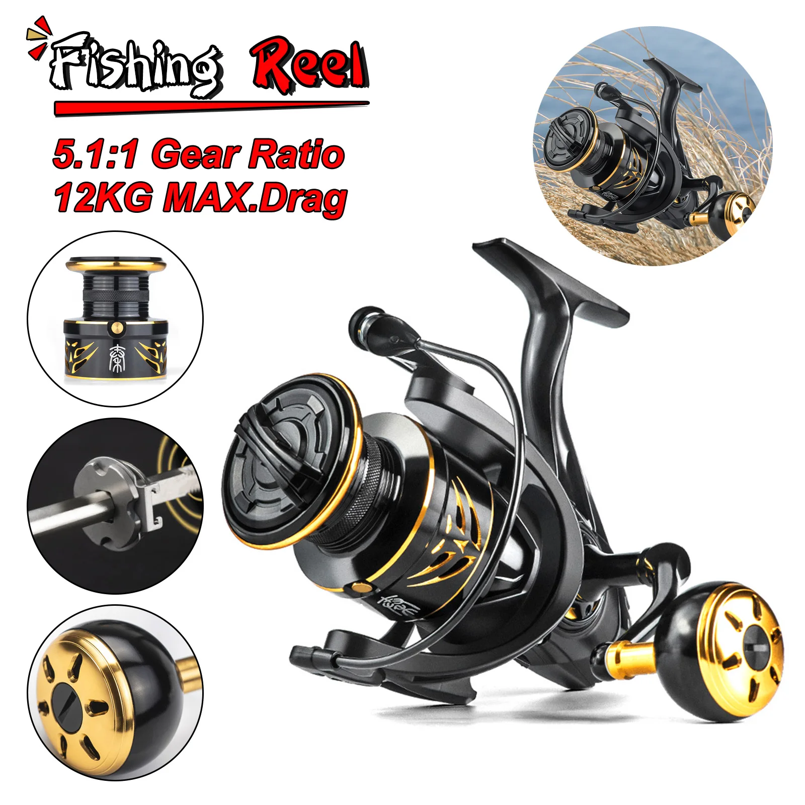 Metal Fishing Reel 2800-7800 Series Spinning Reel 12KG Max Drag Spool Grip 5.1:1 Gear Ratio Fishing Freshwater Saltwater Tackle
Metal Fishing Reel 2800-7800 Series Spinning Reel 12KG Max Drag Spool Grip 5.1:1 Gear Ratio Fishing Freshwater Saltwater Tackle