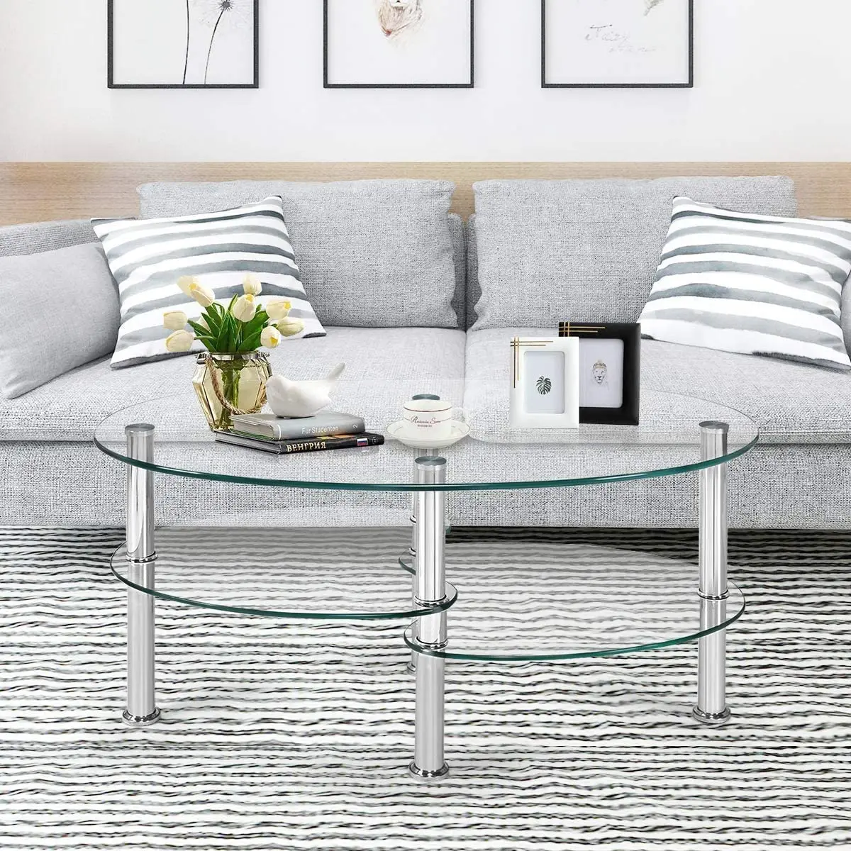 ALPULON Tempered Glass Coffee Table Oval 3-Tier Steel Tea Table for Home Living Room Office
ALPULON Tempered Glass Coffee Table Oval 3-Tier Steel Tea Table for Home Living Room Office