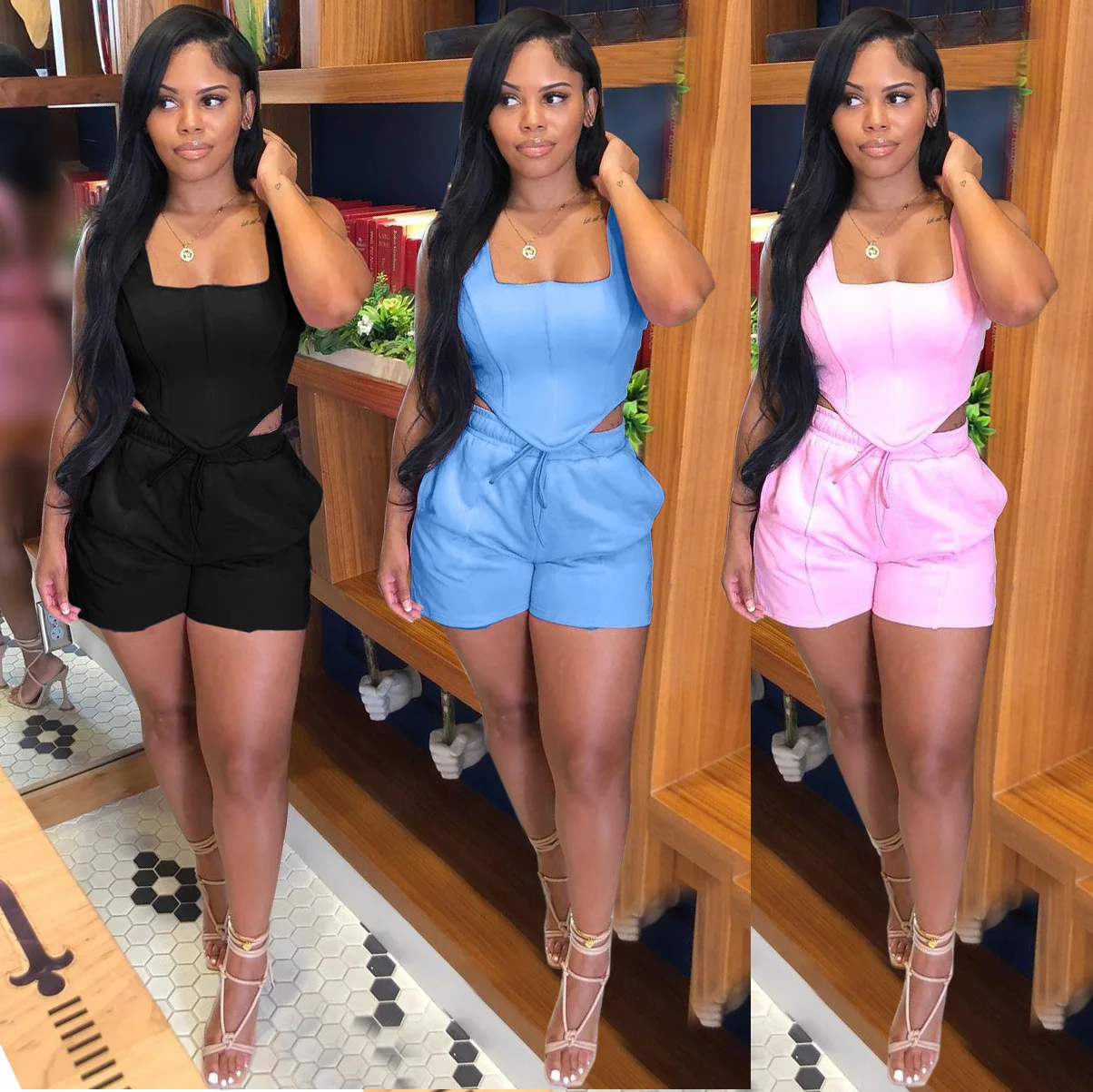 2023 New Summer Solid Color Fashion Casual Eyelet Strap Two-piece Set Womens Outifits
2023 New Summer Solid Color Fashion Casual Eyelet Strap Two-piece Set Womens Outifits