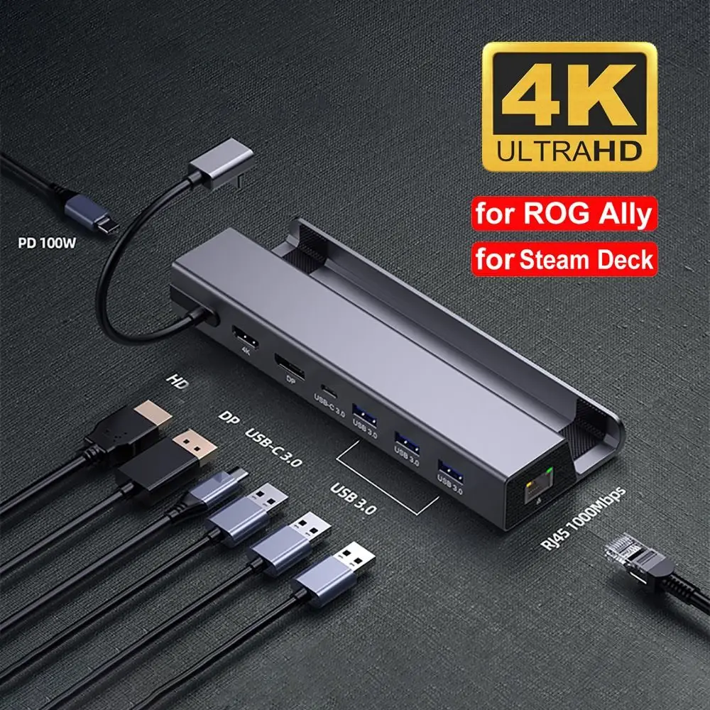 Gigabit Ethernet Handheld Console Stand Base 4K 60Hz USB 3.0 Game Docking Station Laptop Aluminium Alloy for ROG Ally/Steam Deck
Gigabit Ethernet Handheld Console Stand Base 4K 60Hz USB 3.0 Game Docking Station Laptop Aluminium Alloy for ROG Ally/Steam Deck