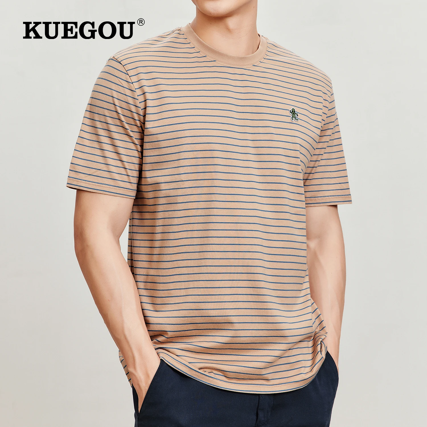 KUEGOU 2022 Summer New Clothing Men T-shirt Short Sleeve Embroidery Tee 100% Cotton Striped Print Tshirt Top Plus Size ZT-55010
KUEGOU 2022 Summer New Clothing Men T-shirt Short Sleeve Embroidery Tee 100% Cotton Striped Print Tshirt Top Plus Size ZT-55010