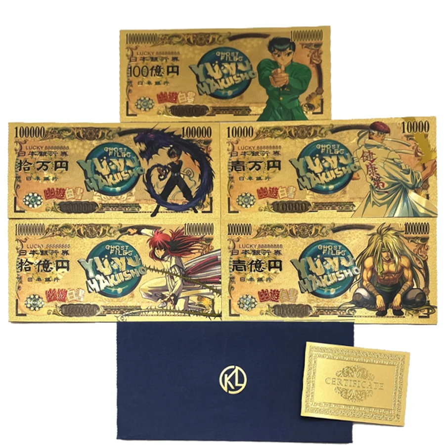 5designs Japanese Anime Yuyu-Hakusho Gold Foil Banknote Urameshi Kuwabara Plastic Card 10000 Yen bills for Collection and Gift
5designs Japanese Anime Yuyu-Hakusho Gold Foil Banknote Urameshi Kuwabara Plastic Card 10000 Yen bills for Collection and Gift