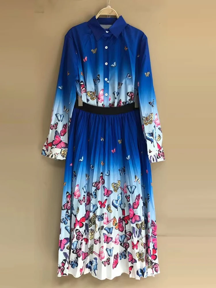 Vintage Print Lapel Single Breasted Long Sleeve Shirt Two Piece Ladies New + Elastic Waist Loose Pleated Puff Skirt Fashion Suit
Vintage Print Lapel Single Breasted Long Sleeve Shirt Two Piece Ladies New + Elastic Waist Loose Pleated Puff Skirt Fashion Suit
