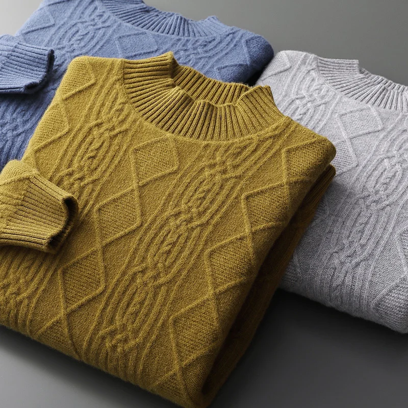 Men's 100% Merino Wool Half High Collar Thickened Knitting Jumper Pullover Sweater Solid Color Twist Flower Autumn Winter New
Men's 100% Merino Wool Half High Collar Thickened Knitting Jumper Pullover Sweater Solid Color Twist Flower Autumn Winter New