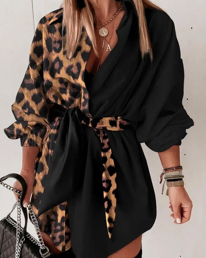 Casual Leopard Print Lantern Sleeve Belted Mini Shirt Dress Button Design Daily Spring & Summer Fashion Dresses
Casual Leopard Print Lantern Sleeve Belted Mini Shirt Dress Button Design Daily Spring & Summer Fashion Dresses