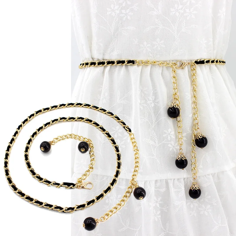 Women's Pearl Decorative Dress Belts Elegant Chain Belt Fashion Gold Color Metal High Waist Body Chain Dress Lady Tassel Belt
Women's Pearl Decorative Dress Belts Elegant Chain Belt Fashion Gold Color Metal High Waist Body Chain Dress Lady Tassel Belt