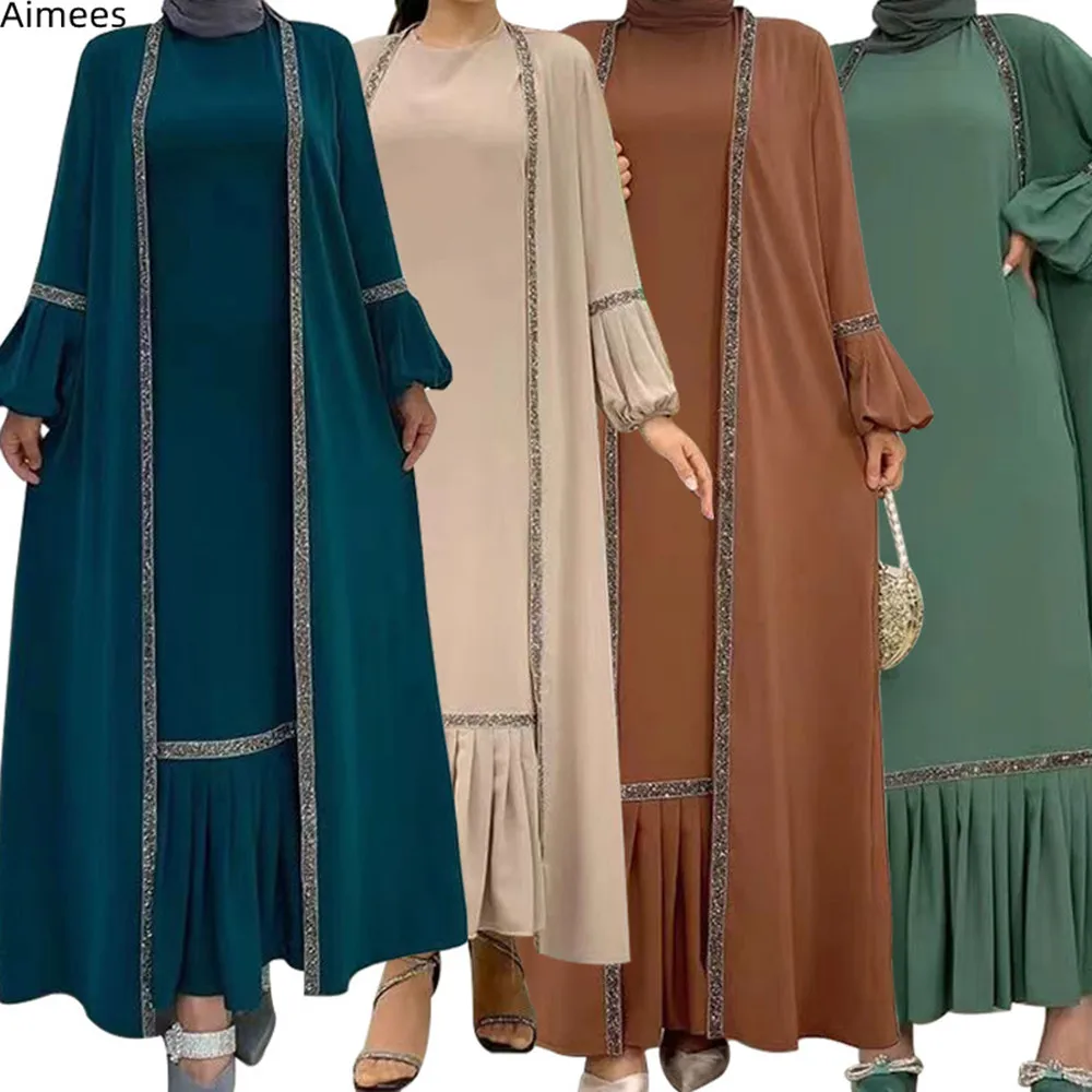 Middle East Muslim Dress Set Long Sleeves Coat Sequins Patchwork Cardigan Pleats Bottom Party Gowns Casual Dresses Muslim Robe
Middle East Muslim Dress Set Long Sleeves Coat Sequins Patchwork Cardigan Pleats Bottom Party Gowns Casual Dresses Muslim Robe