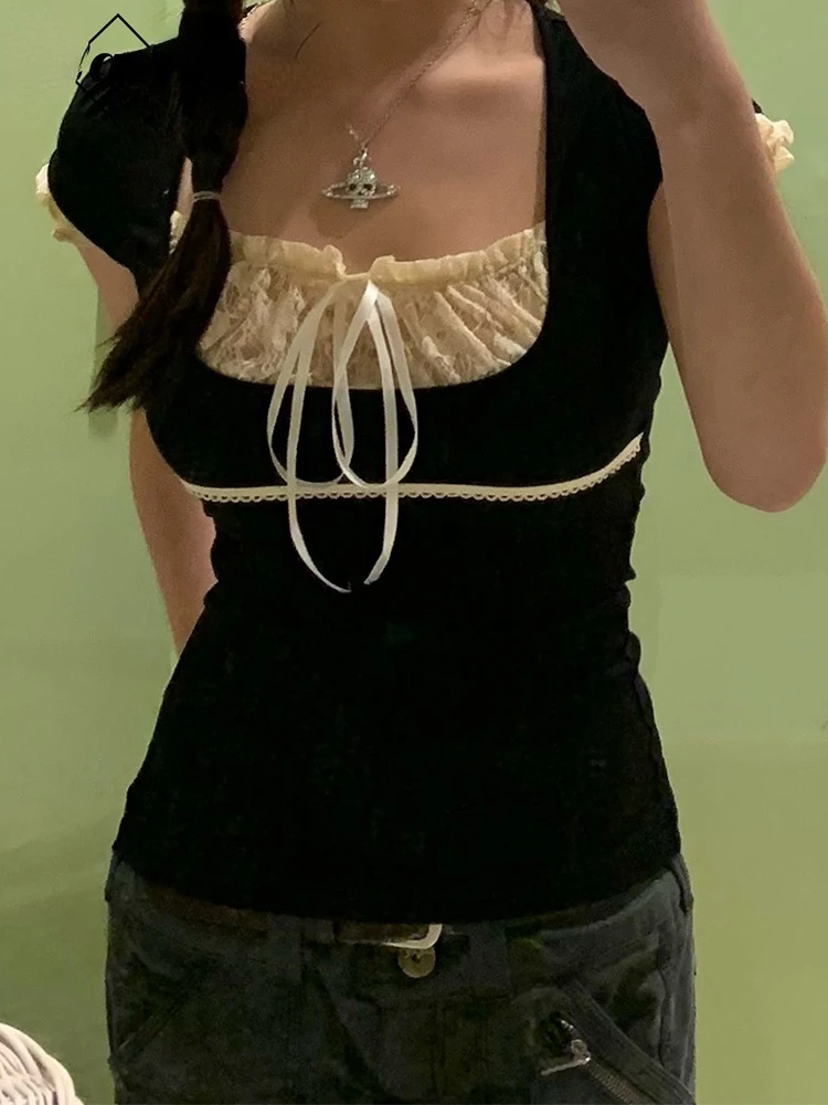 y2k Lace Trim Crop Top Bow Cute Sweet Tee Short Sleeve Harajuku Casual T Shirt Women Prepply Retro Korean Top Summer
y2k Lace Trim Crop Top Bow Cute Sweet Tee Short Sleeve Harajuku Casual T Shirt Women Prepply Retro Korean Top Summer