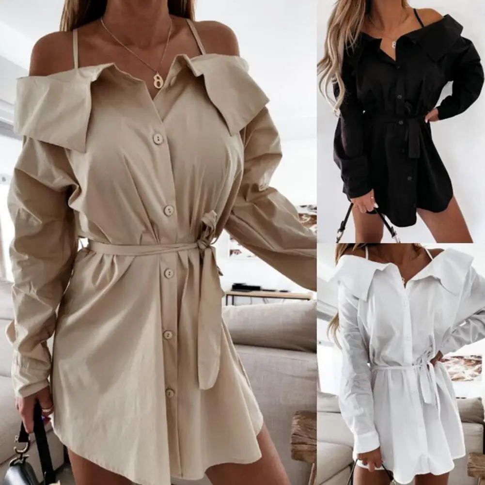 Women Solid Button Shirts Dress 2021 Summer Fashion Sexy Sling Off Shoulder Mini Dress Elegant Slim Lace-Up Lapel Party Dress XL
Women Solid Button Shirts Dress 2021 Summer Fashion Sexy Sling Off Shoulder Mini Dress Elegant Slim Lace-Up Lapel Party Dress XL