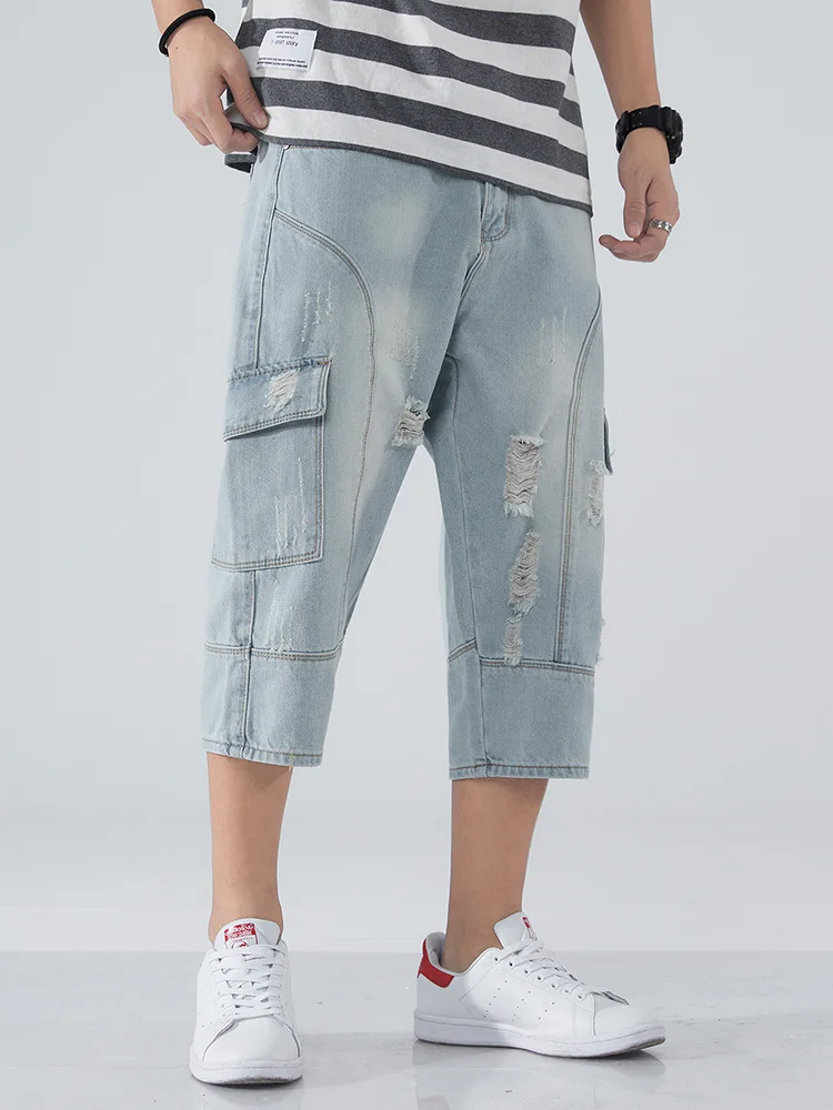 Summer Capris Cargo Men Ripped Denim Shorts Fashion Multi-Pockets Big Size Straight Cotton Baggy Jeans Breeches
Summer Capris Cargo Men Ripped Denim Shorts Fashion Multi-Pockets Big Size Straight Cotton Baggy Jeans Breeches
