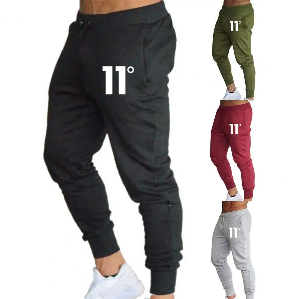 

Elastic Waist Mid Rise Men Pants Side Pockets Breathable Number Print Casual Sweatpants Streetwear