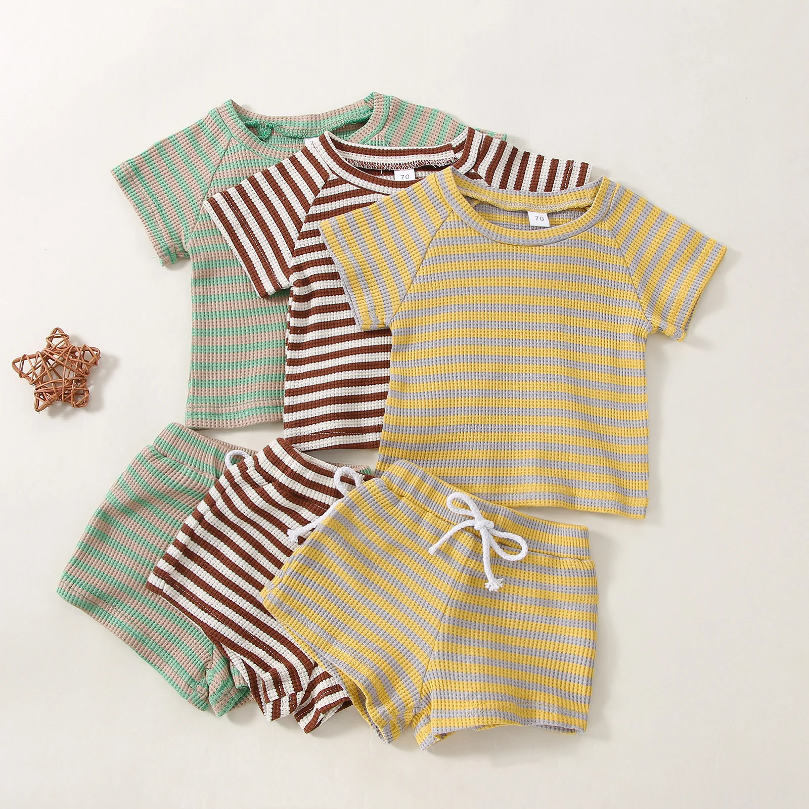 Toddler Girls Summer Outfit Sets Short Sleeve Round Neck T-shirt + Striped Drawstring Shorts
Toddler Girls Summer Outfit Sets Short Sleeve Round Neck T-shirt + Striped Drawstring Shorts