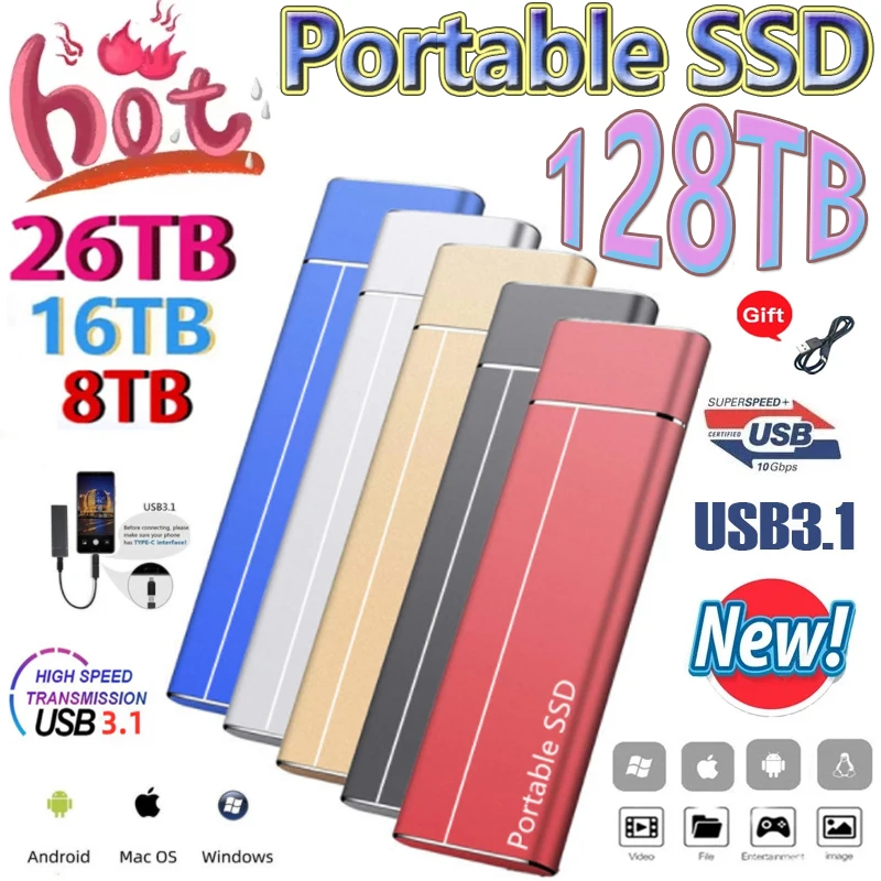 High-speed 500GB 2TB 8TB 16TB 128TB SSD Portable External Solid State Hard Drive USB3.1 Interface Mobile Hard Drive for Laptop
High-speed 500GB 2TB 8TB 16TB 128TB SSD Portable External Solid State Hard Drive USB3.1 Interface Mobile Hard Drive for Laptop