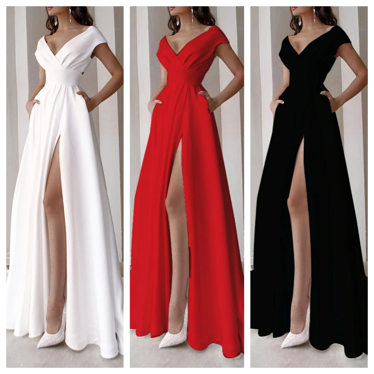 Luxury Evening Dress for Female Party Wedding Long V-Neck Sexy Dress Solid Color Princess Dress With Side Pocket Elegant Women
Luxury Evening Dress for Female Party Wedding Long V-Neck Sexy Dress Solid Color Princess Dress With Side Pocket Elegant Women