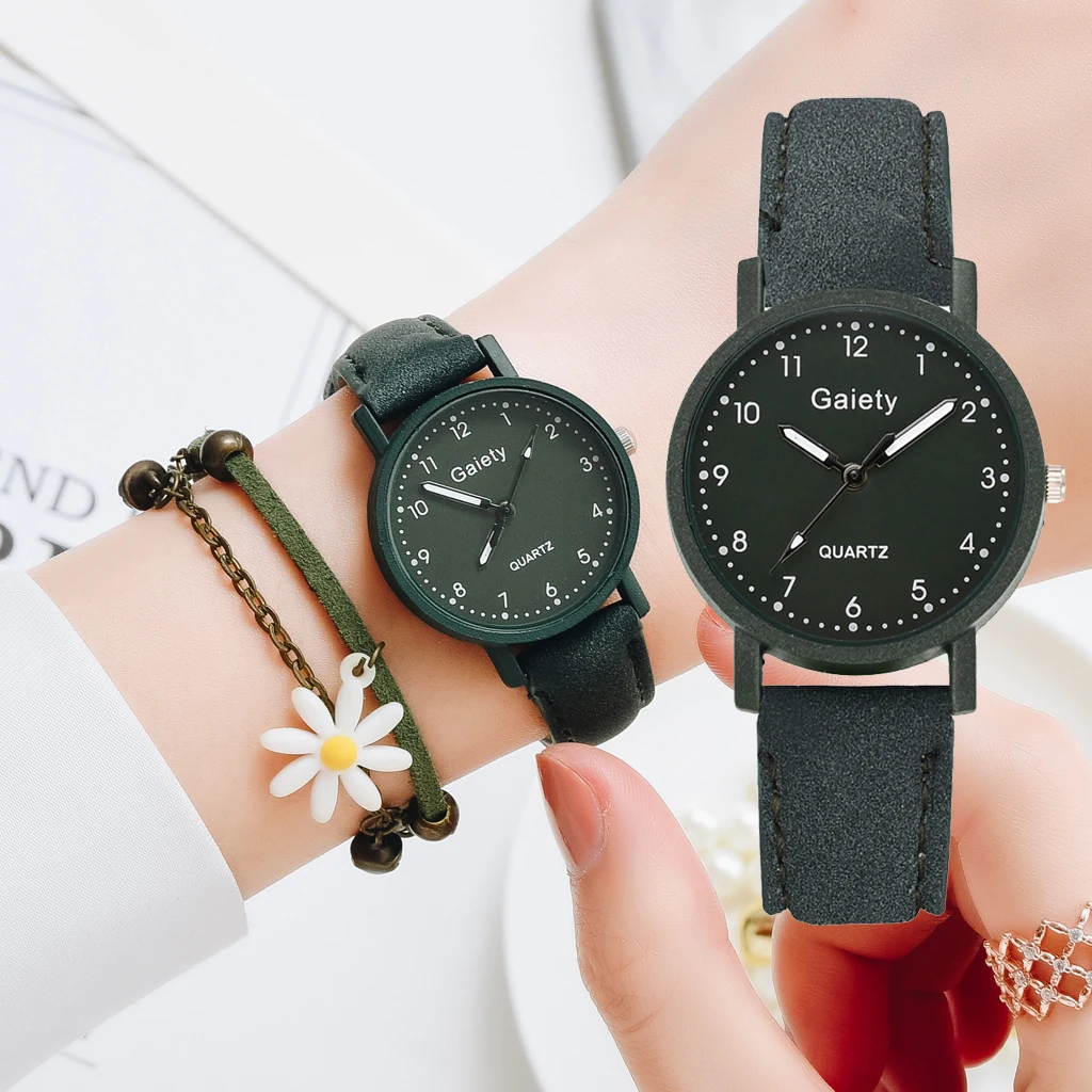 

Gaiety Brand Elegant Women Leather Strap Watch Casual Ladies Quartz Wristwatch Female Bracelet With Watch Set Clocks Reloj Mujer