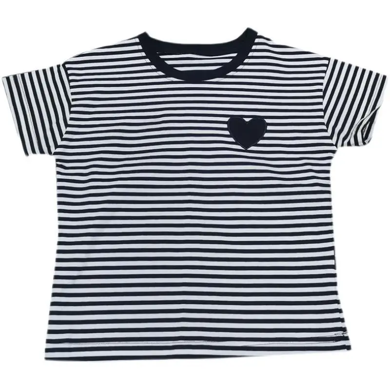 Girls' Striped Short-Sleeved T-shirt Summer New Children's Clothing Western Style Children's Love All-Match Bottoming Shirt
Girls' Striped Short-Sleeved T-shirt Summer New Children's Clothing Western Style Children's Love All-Match Bottoming Shirt