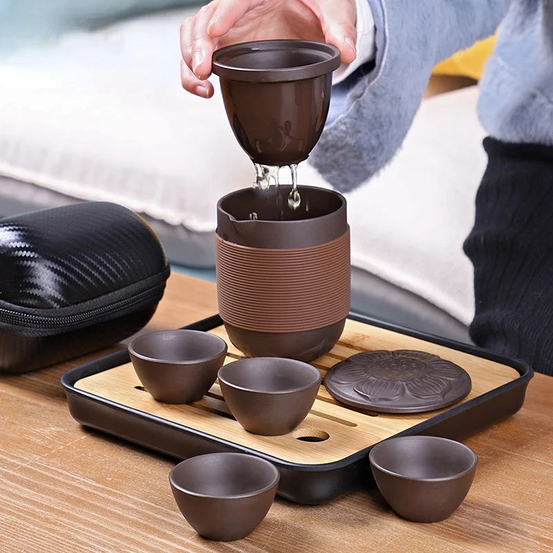 Purple Sand Kung Fu Tea Set Chinese Gaiwan Teapot with Filter 1 Pot 4 Cups Teacup Car Travel Teaware Drinkware Ceremony New Gift
Purple Sand Kung Fu Tea Set Chinese Gaiwan Teapot with Filter 1 Pot 4 Cups Teacup Car Travel Teaware Drinkware Ceremony New Gift