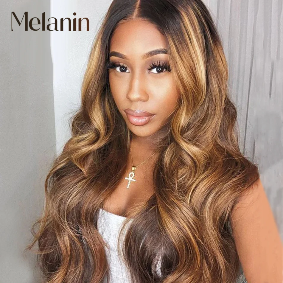 

Melanin Beauty Highlight Colored Human Hair Wigs 10A 4x4 5x5 HD Lace Closure Wigs Raw Indian Body Wave Remy Human Hair Wigs