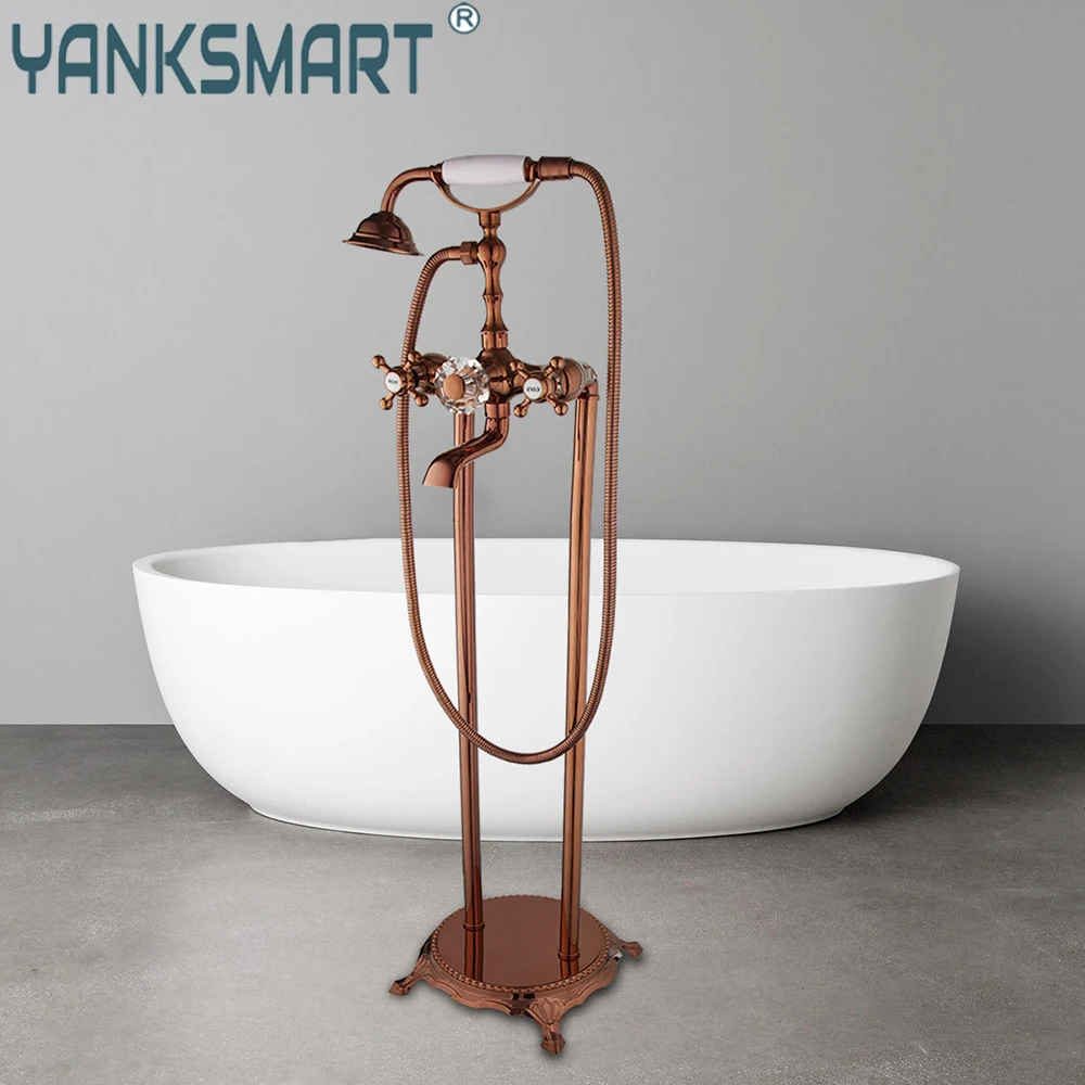 YANKSMART Rose Gold Telephone Bathtub Floor Mounted Faucet Mixer 2 Handle Waterfall Spout Bathtub Faucet W/ Brass Handshower Set
YANKSMART Rose Gold Telephone Bathtub Floor Mounted Faucet Mixer 2 Handle Waterfall Spout Bathtub Faucet W/ Brass Handshower Set