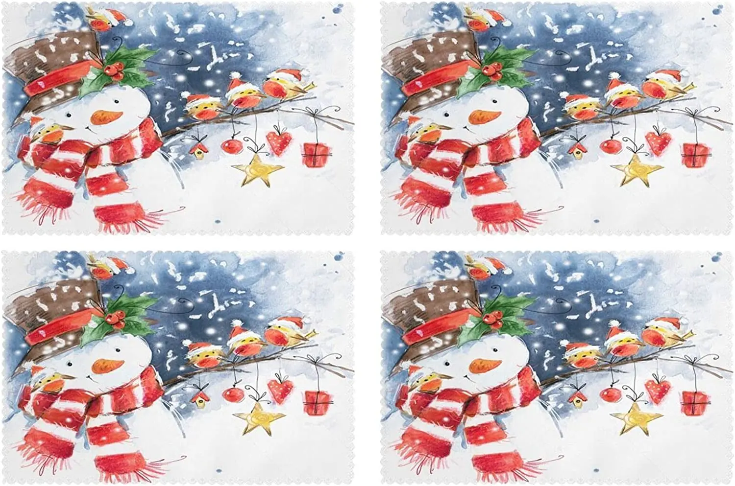 

Snowflake Xmas Placemats Set of 4 Holidays Birds 12x18 In Washable Heat Resistant Table Place Mats Rectangle for Kitchen Dining