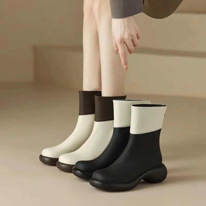Thick Sole Color Matching Short Sleeved Women's Boots 2023 Autumn New French Genuine Soft Leather Martin Boots Casual Boots
Thick Sole Color Matching Short Sleeved Women's Boots 2023 Autumn New French Genuine Soft Leather Martin Boots Casual Boots