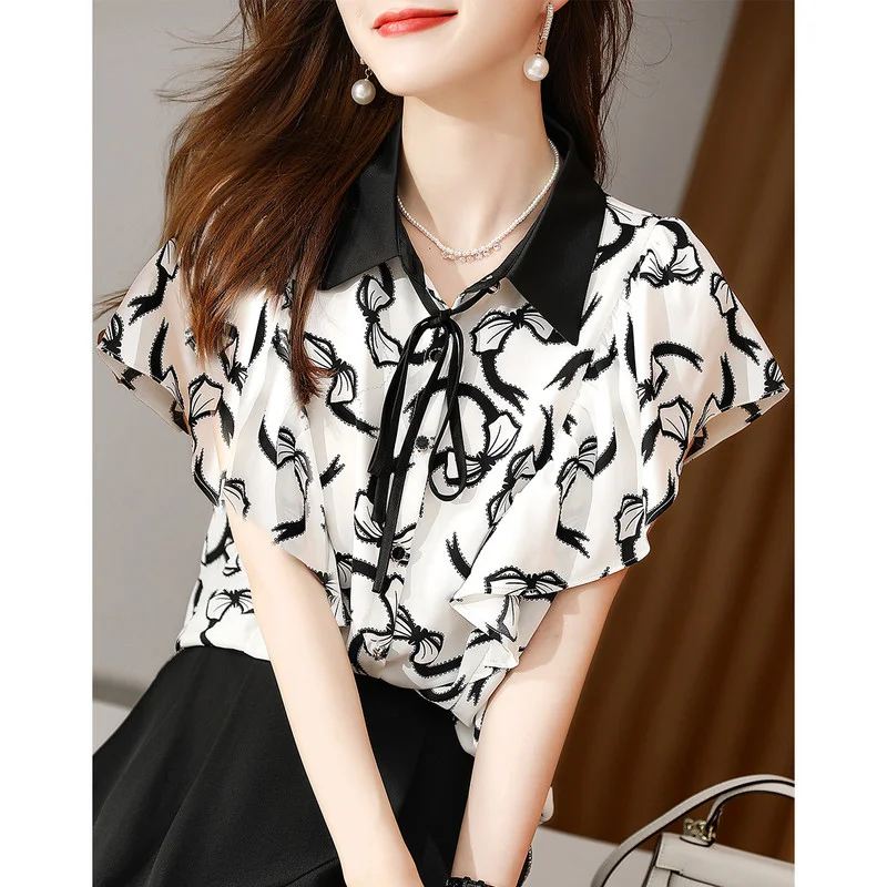 Printing Loose Shirt Chiffon Women's Blouse Summer Ruffles Short Sleeve Casual Fashion Top Female 2022 New Korean Style Clothing
Printing Loose Shirt Chiffon Women's Blouse Summer Ruffles Short Sleeve Casual Fashion Top Female 2022 New Korean Style Clothing
