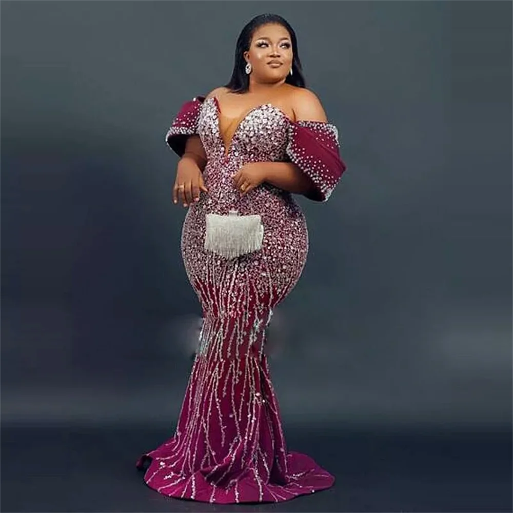 Purple Mermaid Evening Dresses Off The Shoulder Sequined Lace Appliques African Women Prom Party 2022
Purple Mermaid Evening Dresses Off The Shoulder Sequined Lace Appliques African Women Prom Party 2022
