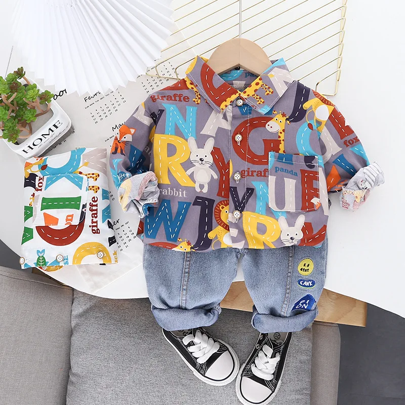 Baby Boys Girls Clothes Set Kids Infant Fashion Handsome Outfits New Spring Autumn Toddler Full Print Letter Cartoon Shirt+Jeans
Baby Boys Girls Clothes Set Kids Infant Fashion Handsome Outfits New Spring Autumn Toddler Full Print Letter Cartoon Shirt+Jeans