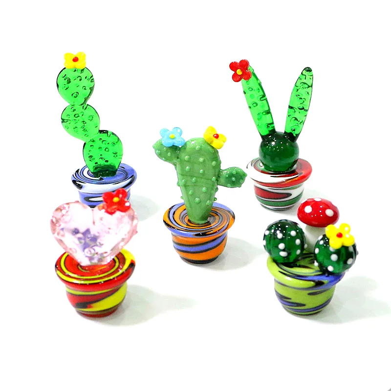 

Colorful Murano Glass Cactus Mini Figurines Craft Ornament Creative Cute Simulation Plant Bonsai Home Living Room Tabletop Decor