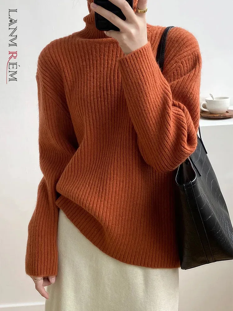 

Женский вязаный пуловер LANMREM, повседневный свободный свитер с высоким воротником и длинным рукавом, теплый Модный пуловер, зима 2023
