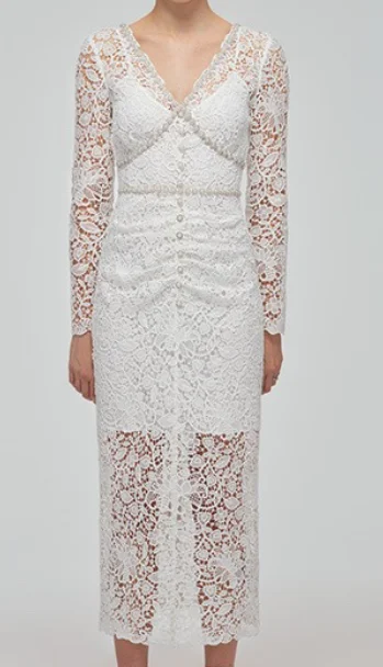 Spring Summer New 2023 White Vintage Graceful Hook Flower Hollow Pearl Lace Embroidery Long Sleeve Midi Dress for Woman
Spring Summer New 2023 White Vintage Graceful Hook Flower Hollow Pearl Lace Embroidery Long Sleeve Midi Dress for Woman