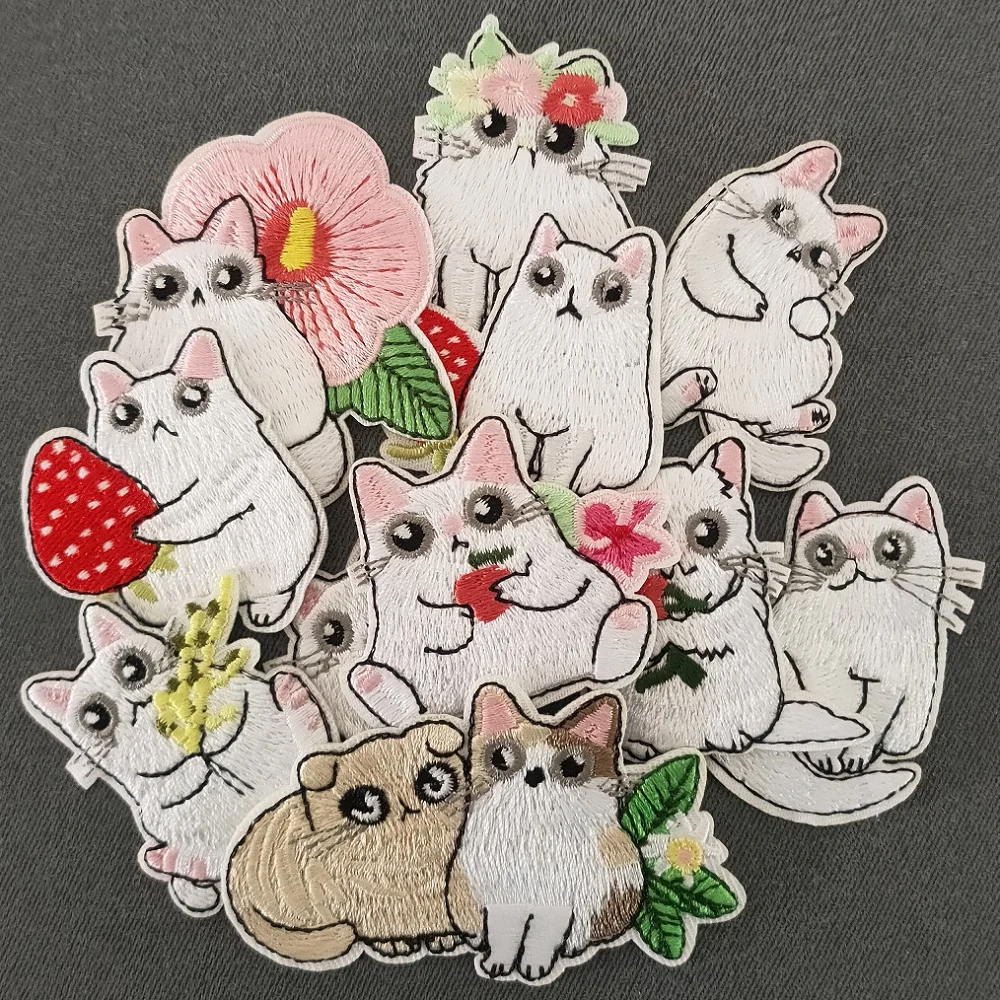 

11Pcs/set Cartoon cute face cat Ironing Embroidered Patch For on Child Clothes Hat Jeans DIY Sticker Sew Backpack Applique
