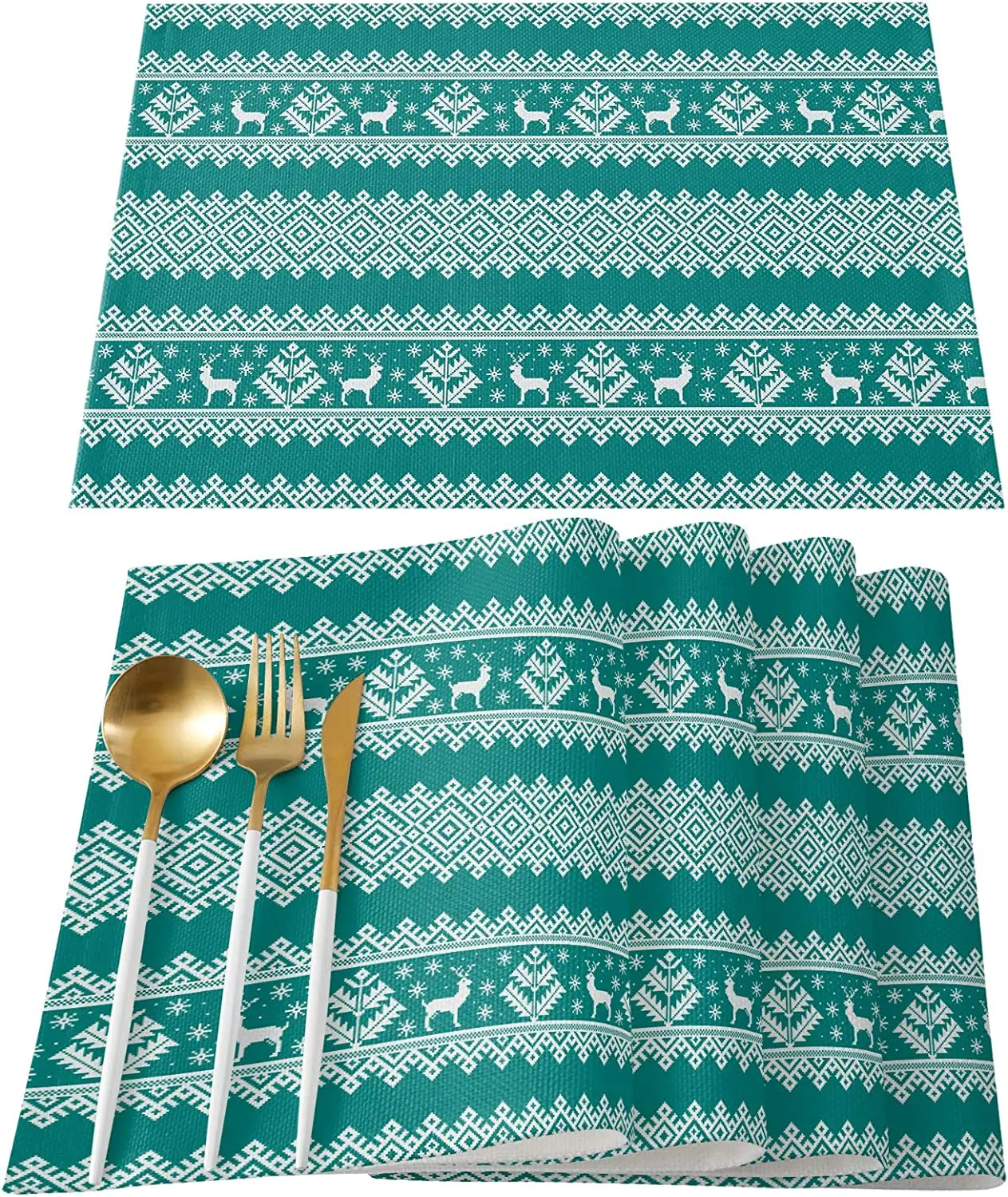 Placemats Set of 4 Christmas Theme Scandinavia Style Reindeer Stripe Pattern Green Non-Slip Place Mats 12x18 Inch Washable
Placemats Set of 4 Christmas Theme Scandinavia Style Reindeer Stripe Pattern Green Non-Slip Place Mats 12x18 Inch Washable