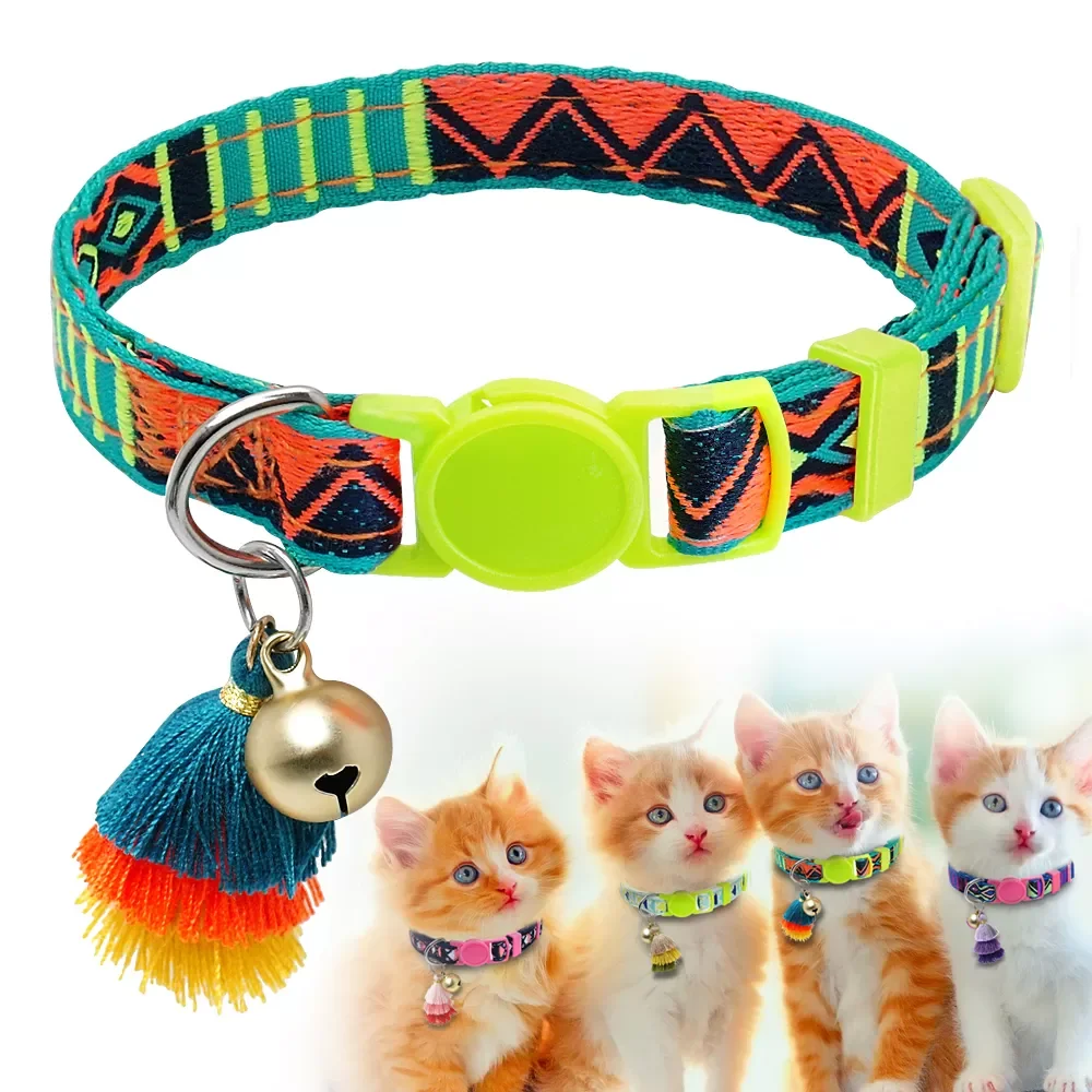 NEW Cat Collar Nylon Safety Breakaway Kitten Collar Puppy Collars Quick Release Cat Necklace With Bell Bohemian Style Cats Produ 
NEW Cat Collar Nylon Safety Breakaway Kitten Collar Puppy Collars Quick Release Cat Necklace With Bell Bohemian Style Cats Produ