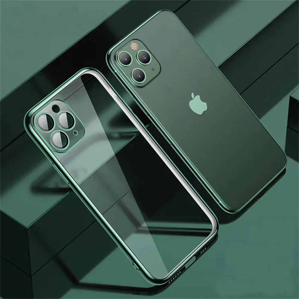 

Luxury Transparent Plating Square Frame Case For iPhone 11 12 13 14 Pro Max Mini X XR 7 8 Plus SE Soft Silicone Shockproof Cover