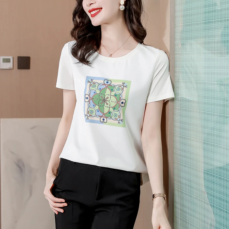 Short Sleeve Cotton Shirts For Women Printed Tees For Summer 2022 New Design French Fashion O-Neck Clothing Office Lady Tops
Short Sleeve Cotton Shirts For Women Printed Tees For Summer 2022 New Design French Fashion O-Neck Clothing Office Lady Tops