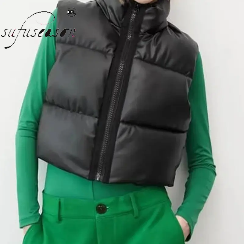 Leather Padded Vest coat Zipper Outwear Casual Streetwear Faux Woman Sleeveless Jacket TRAF 2020 Winter Fashion ZA 
Leather Padded Vest coat Zipper Outwear Casual Streetwear Faux Woman Sleeveless Jacket TRAF 2020 Winter Fashion ZA