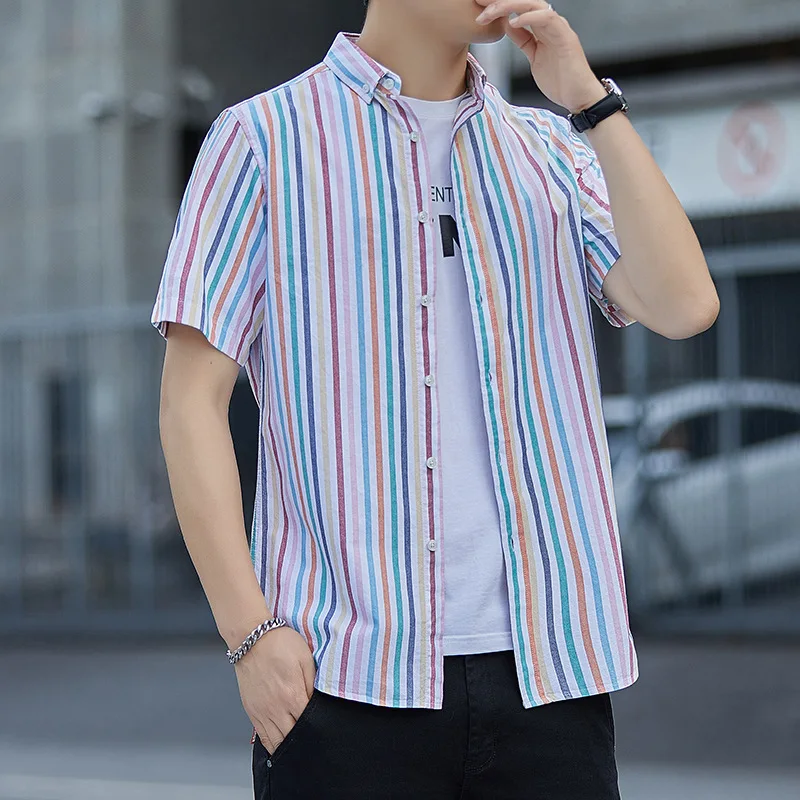 Striped Shirts Men Casual Summer Short Sleeve Shirts Slim Fit Outwear Shirts
Striped Shirts Men Casual Summer Short Sleeve Shirts Slim Fit Outwear Shirts