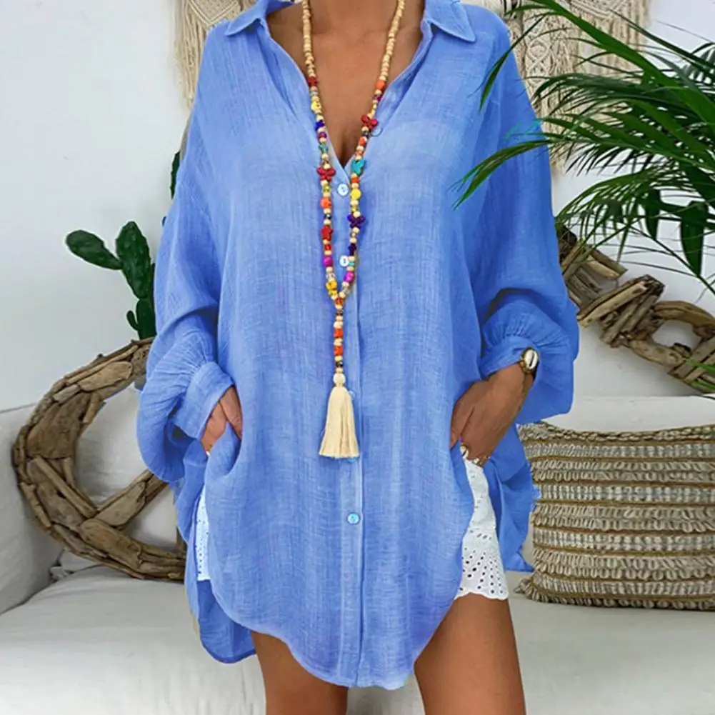 Casual Women Shirt Turn-down Collar Long Sleeve Single Breasted Women Shirt Solid Color Loose Long Tunic Shirt Female Clothing
Casual Women Shirt Turn-down Collar Long Sleeve Single Breasted Women Shirt Solid Color Loose Long Tunic Shirt Female Clothing