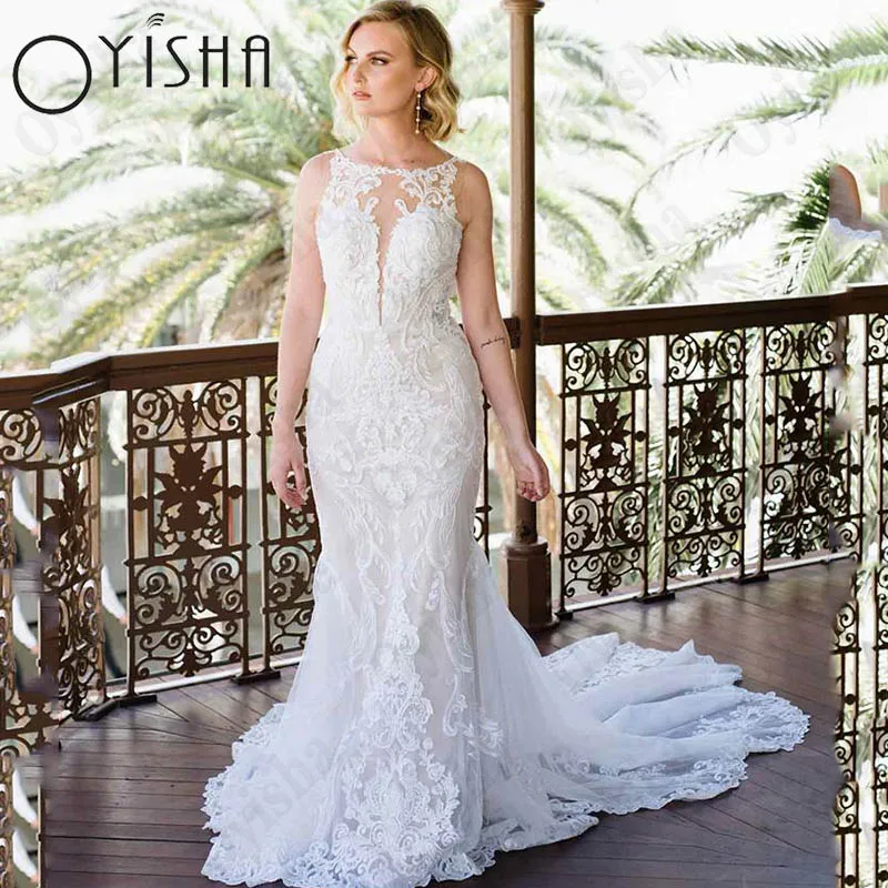 Oyisha O-Neck Sleeveless Appliques Mermaid Bridal Party Backless Button Wedding Dress Fashion Tulle Vestido De Novia Custom Made
Oyisha O-Neck Sleeveless Appliques Mermaid Bridal Party Backless Button Wedding Dress Fashion Tulle Vestido De Novia Custom Made