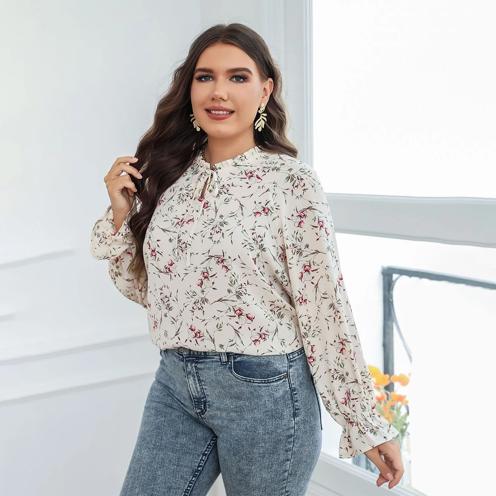 2022 New Spring And Summer Plus Size Women Blouses Long Sleeve Floral Oversized White Printed T-shirts Chiffon Lace Up Top
2022 New Spring And Summer Plus Size Women Blouses Long Sleeve Floral Oversized White Printed T-shirts Chiffon Lace Up Top