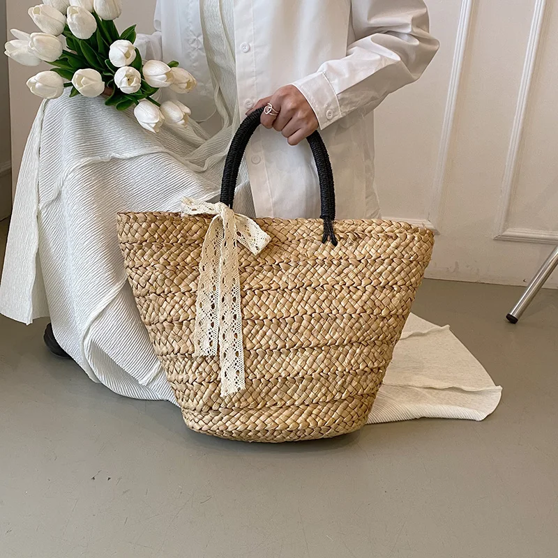 

Женская Плетеная соломенная сумка-тоут, пляжные дорожные сумочки ручной работы, плетеный мешок на плечо из ротанга, весна-лето 2023