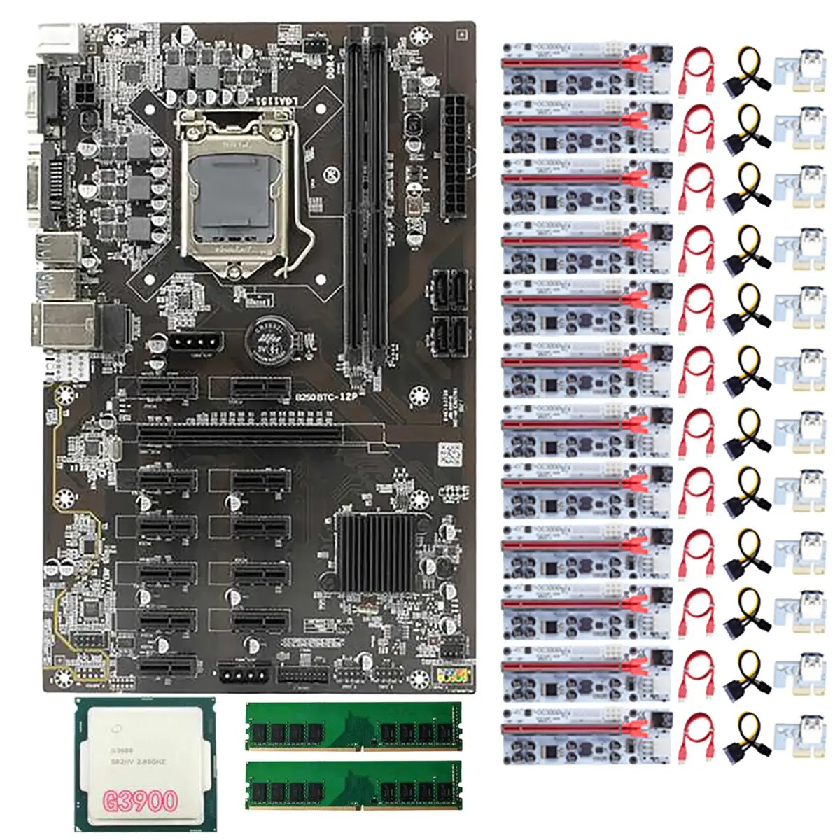 B250 BTC Mining Motherboard with 12 Pcs 010-X PCIE Riser Card+1 Pcs G3900 CPU+2 Pcs 8G DDR4 RAM LGA1151 DDR4 DIMM 12 GPU
B250 BTC Mining Motherboard with 12 Pcs 010-X PCIE Riser Card+1 Pcs G3900 CPU+2 Pcs 8G DDR4 RAM LGA1151 DDR4 DIMM 12 GPU