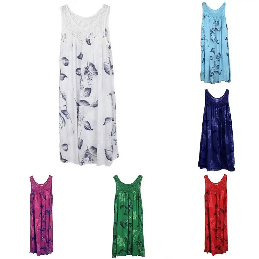 Plus Size Floral Printed Lace Stitching O-Neck Sleeveless Women Summer Loose Tank Dress
Plus Size Floral Printed Lace Stitching O-Neck Sleeveless Women Summer Loose Tank Dress