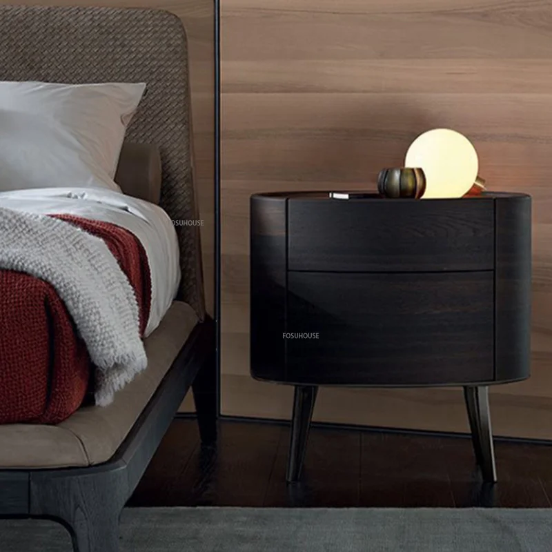 

Современный минималистичный маленький прикроватный столик для отеля, деревянная лампа, необычная Овальная сторона, несколько пар шкафов для хранения с выдвижными ящиками