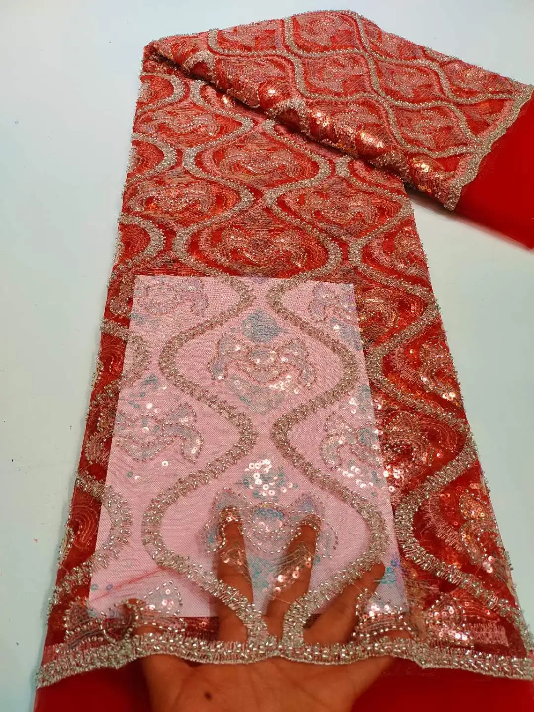 Red 2022 Latest African Beaded Lace Fabric Handmade French Lace Sequins Fabric Net Lace for Sewing Dress
Red 2022 Latest African Beaded Lace Fabric Handmade French Lace Sequins Fabric Net Lace for Sewing Dress